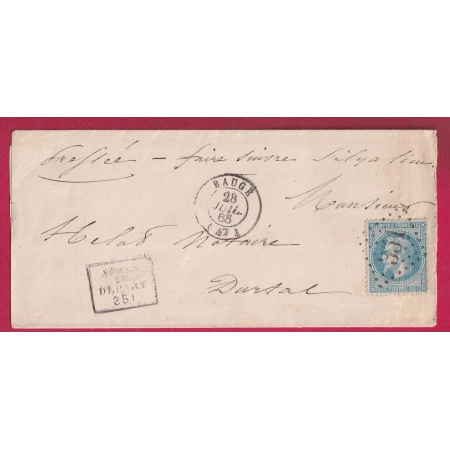 N°29 GC 351 APRES LE DEPART N°351 BAUGE MAINE ET LOIRE POUR DURTAL LETTRE