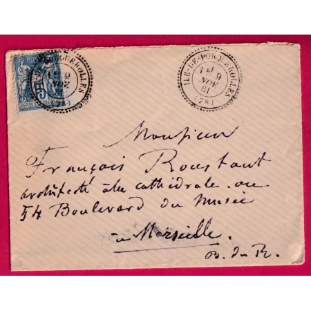 N°90 CAD TYPE 25 ILE DE PORQUEROLLES VAR POUR MARSEILLE 1881 LETTRE