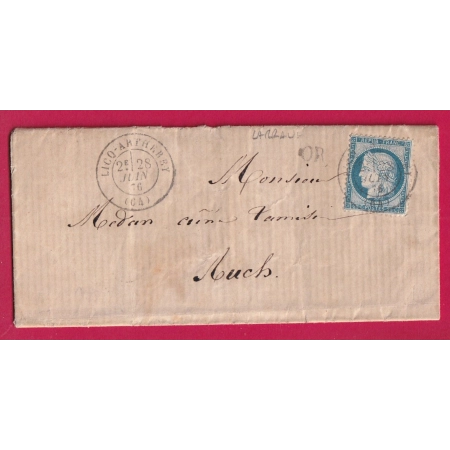 N°60 CAD LICQ ARTHEREY BASSES PYRENEES OR LARRAU POUR AUCH GERS 1876 LETTRE