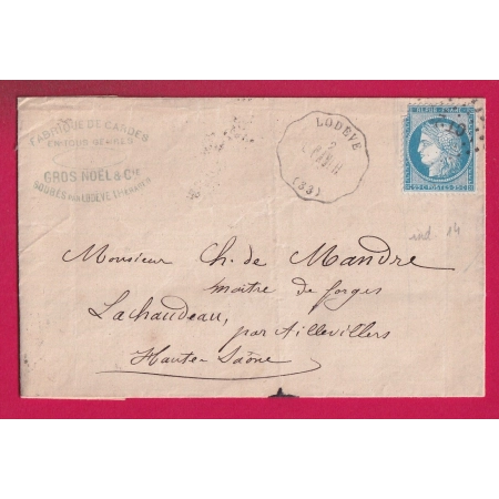N°60 CONVOYEUR STATION LODEVE HERAULT POUR LA CHAUDEAU HAUTE SAONE INDICE 14 LETTRE COVER