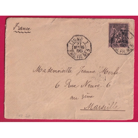 N°97 MARITIME LIGNE T PAQ FR N°3 INDICE 20 POUR MARSEILLE AU DOS LIGNE T PAQ FR N°1 LETTRE