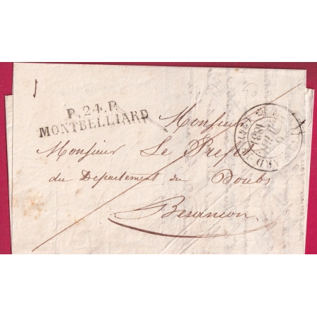 MARQUE P24P MONTBELLIARD + CAD TYPE 12 1831 DOUBS POUR BESANCON LETTRE