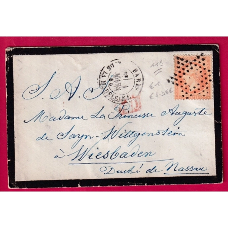 N°24 PARIS ETOILE EVIDEE PL DE LA MADELEINE POTHION 3643 POUR WIESBADEN ALLEMAGNE 1865 LETTRE