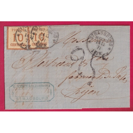 ALSACE LORRAINE N°5 X2 STRASBOURG BAS RHIN POUR LYON RHONE TAXE 25C LETTRE