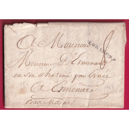 MARQUE DE LORIENT MORBIHAN LENAIN N°4 INDICE 15 POUR ERNEE 1764 LETTRE
