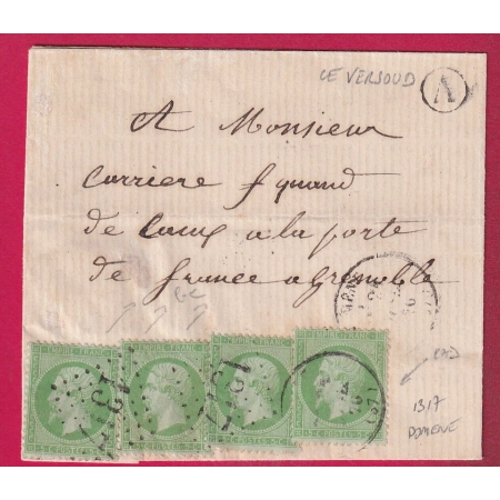 N°20 X4 GC 1317 + CAD SUR UN TIMBRE DOMENE ISERE BOITE RURALE V LE VERSOUD POUR GRENOBLE LETTRE