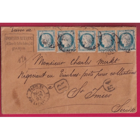 N°37 X5 CAD PARIS 51 R FAFAYETTE RECOMMANDE POUR ST ISMIER SUISSE TARDIF LETTRE