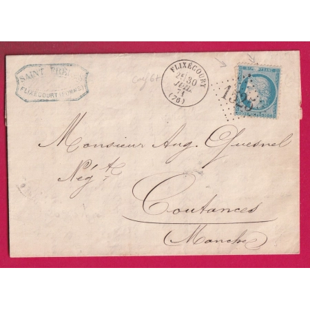 N°37 BELLE VARIETE TACHE BLANCHE GC 1525 FLEXICOURT SOMME POUR COUTANCES MANCHE LETTRE