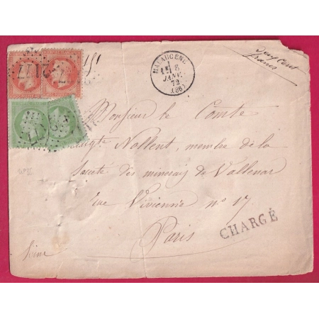 N°20 X2 + 31 X2 GC 2177 MALAUCENE VAUCLUSE LETTRE CHARGE POUR PARIS 1872 LETTRE