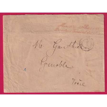 COMMUNE DE PARIS FRANCHISE MINISTRE DES FINANCES DIRECTEUR DES POSTES VERSAILLES 17 MAI 1871 POUR GRENOBLE ISERE LETTRE