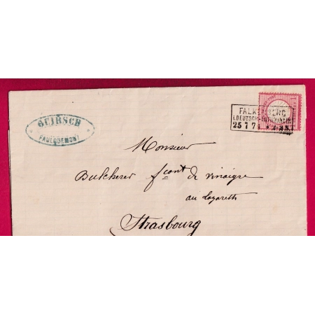 ALSACE LORRAINE FALKENBERG FAULQUEMONT MOSELLE 1871 POUR STRASBOURG LETTRE