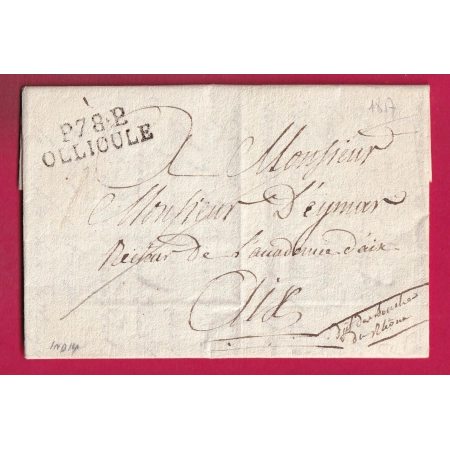 MARQUE P78P OLLIOULE VAR 1817 POUR AIX EN PROVENCE BOUCHES DU RHONE INDICE 14 LETTRE