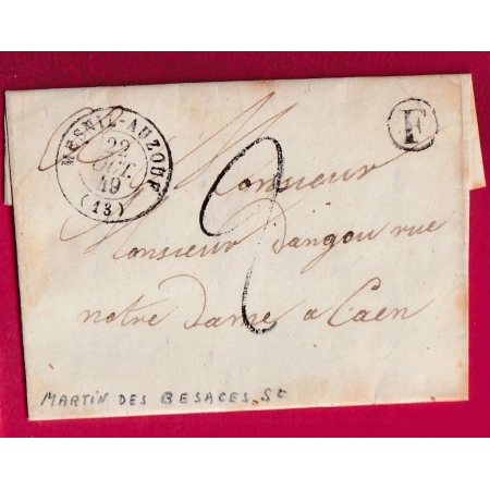 CAD TYPE 15 MESNIL AUZOUF CALVADOS BOITE RURALE F ST MARTIN DES BOCAGES 1849 POUR CAEN 1850