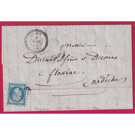 N°14 PC 2213 LE MUY VAD CAD TYPE 22 POUR FLAVIAC ARDECHE LETTRE
