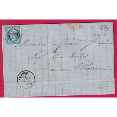 N°22 GC 1476 FAYENCE VAR BOITE RURALE C CALLIAN POUR AIX EN PROVENCE LETTRE