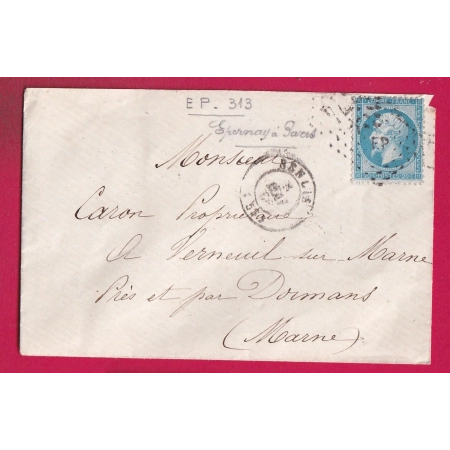 AMBULANT RARE AU VERSO EPERNAY A PARIS LOSANGE EP SUR TIMBRE DEPART SENLIS POUR LE VERNEUIL SUR MARNE LETTRE