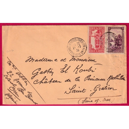 CAD PORT VENDRES PAQUEBOT PYRENEES ORIENTALES 1936 ORAN ALGERIE ¨POUR ST GATIEN SEINE ET OISE INDICE 16 LETTRE