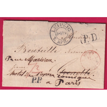 LETTRE DE LEIPZIG ALLEMAGNE POUR GRENOBLE ISERE PD +PP REEXPEDITION POUR PARIS 1851 LETTRE