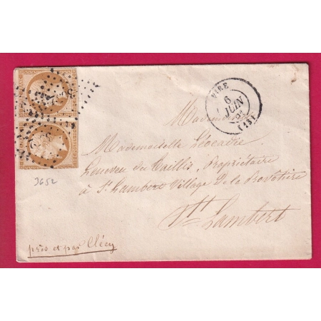 N°13B PAIRE PC 3652 VIRE CALVADOS POUR ST LAMBERT TYPE 22 CRECY AU DOS LETTRE