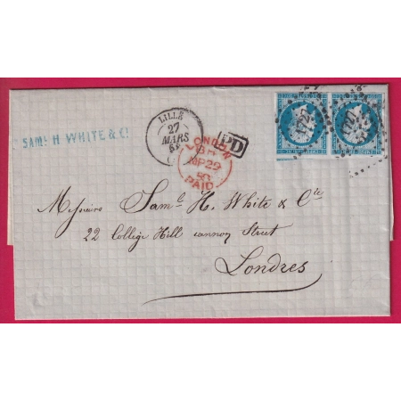N°14 PAIRE PC 1727 LILLE NORD POUR LONDRES LONDON LETTRE