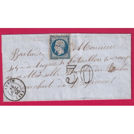 N°14 TAXE 30 TAMPON TIMBRE AYANT DEJA SERVI T15 AUBIN AVEYRON PC 1896 MARSEILLE POUR MARSEILLE LETTRE