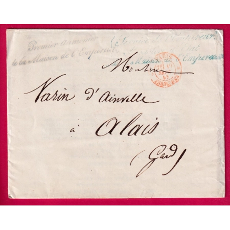 FRANCHISE PREMIER AUMONIER DE LA MAISON DE L'EMPEREUR 1855 POUR ALAIS GARD + SERVICE DE L'EMPEREUR MINISTRE MAISON EMP