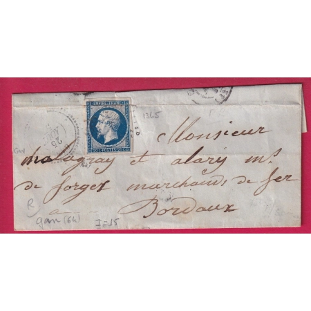 N°14 PC 1365 GAN BASSES PYRENEES CAD TYPE 22 POUR BORDEAUX GIRONDE INDICE 15 LETTRE