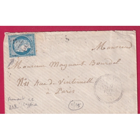N°60 GC 228 AUMONT LOZERE CAD TYPE 24 INDICE 15 POUR PARIS LETTRE