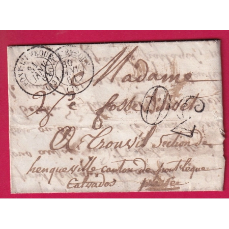PRECURSEUR APRES LE DEPART PONT L'EVEQUE CALVADOS 30 PUIS 31 JANVIER 1863 POUR TROUVILLE SUR MER LETTRE