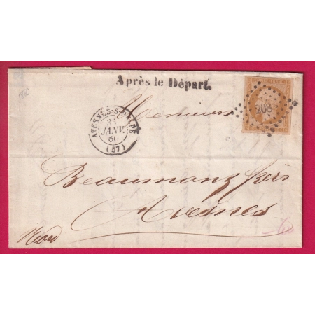 N°13 TTB / SUP GRIFFE APRES LE DEPART FABRICATION LOCALE AVESNES SUR HELPE NORD 1860 POUR AVESNES LETTRE LOCALE