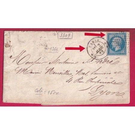 N°14 PARIS CERCLE DE POINTS 3309 + 0366 POUR LYON RHONE LETTRE