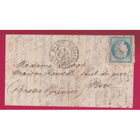 REPRISE DU COURRIER APRES LE SIEGE DE PARIS 6 FEV 1871 N°37 ETOILE 32 R DE LA SAINTE CHAPELLE POUR PAU BASSES PYRENEES