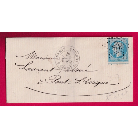 N°22 PARIS ETOILE 28 RETOUCHEE 2EME ETAT PARIS R CARDINAL LEMOINE POUR PONT L'EVEQUE INDICE 17 LETTRE
