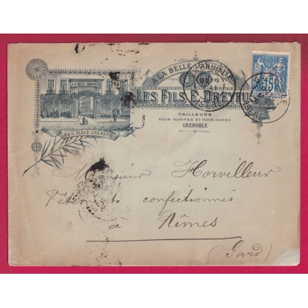 N°90 ENVELOPPE ILLUSTREE A LA BELLE JARDINIERE GRENOBLE ISERE DAGUIN 1895 POUR NIMES GARD LETTRE