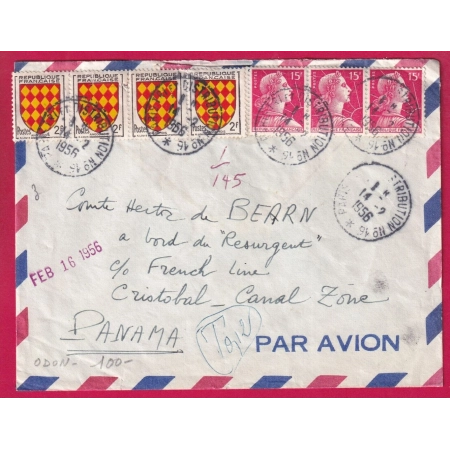 N°1003 1001 PARIS DISTRIBUTION N°16 POUR PANAMA TAXE 2 CENTS TIMBRES AU DOS LETTRE