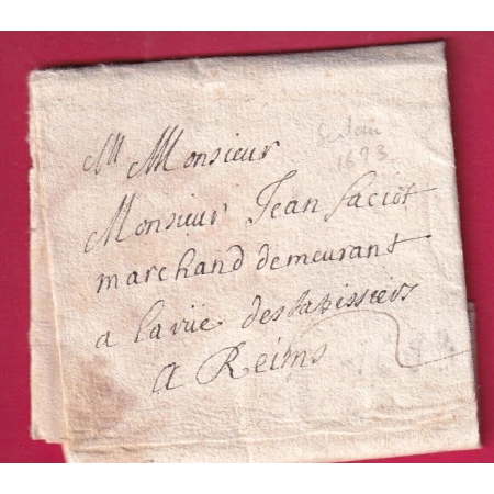 LETTRE DE SEDAN ARDENNES 1693 TAXE MANUSCRIT 2 POUR REIMS MARNE LETTRE