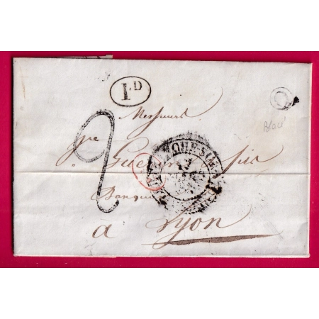 TAXE 2 FABICATION LOCALE 2 VILLEFRANCHE SUR SAONE BOITE RURALE Q BLACE RHONE DECIME RURALE POUR LYON 1840 LETTRE