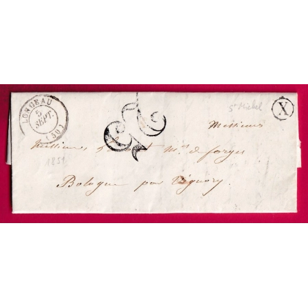 CAD TYPE 15 LONGEAU HAUTE MARNE BOITE RURALE X ST MICHEL 1851 POUR VIGNORY BOLOGNE LETTRE