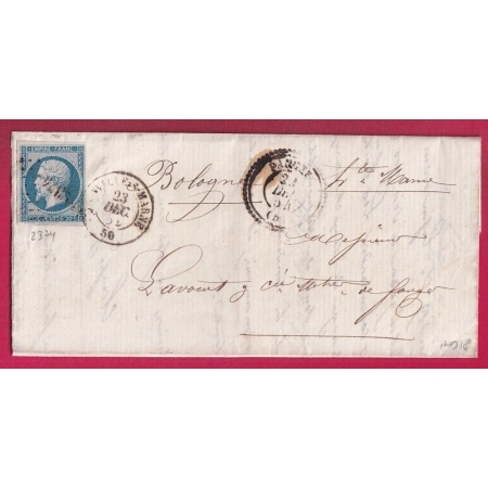 N°14 PC 2374 PANCEY HAUTE MARNE + CAD TYPE 15 JOINVILLE SUR MARNE CAD TYPE 22 POUR BOLOGNE INDICE 18 LETTRE