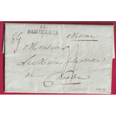 MARQUE 53 DAMVILLERS MEUSE POUR CHALONS SUR MARNE TRES BEAU CACHET DE CIRE SBSISTANCE MILITAIRE 1806 LETTRE