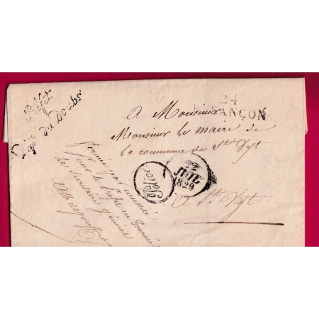 FRANCHISE PREFET DU DOUBS BESANCON 1829 + MARQUE POLICE POUR ST VIT LETTRE