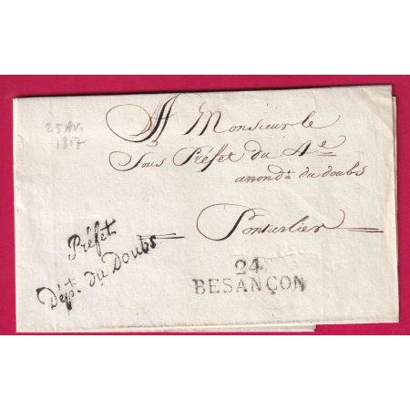 FRANCHISE PREFET DU DOUBS MARQUE 24 BESANCON POUR PONTARLIER 1817 LETTRE