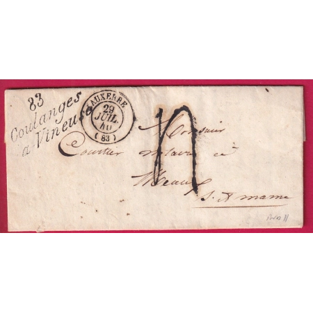 CURSIVE 83 COULANGES LA VINEUSE YONNE POUR MEAUX SEINE ET MARNE 1840 INDICE 11 LETTRE