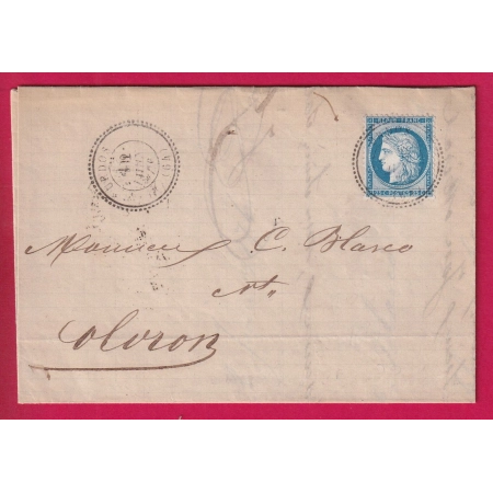 N°60 CAD TYPE 24 URDOS BASSES PYRENEES POUR OLORON  LETTRE