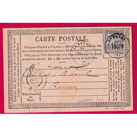 N°77 CONVOYEUR STATION LUMBRES PAS DE CALAIS POUR ROUEN CARTE PRECURSEUR  LETTRE
