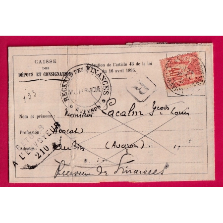 N°94 VILLEFRANCHE DE ROUERGUE AVEYRON RETOUR ENVOYEUR 210 AUBIN 1901 LETTRE