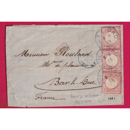ALSACE LORRAINE SULZ BAD SOULTZ LES BAINS EN BLEU BAS RHIN POUR BAR LE DUC MEUSE 1873 LETTRE