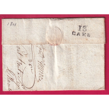 MARQUE 13 CAEN UTILISEE EN DEBOURSE CALVADOS DEPART 13 ORBEC REEXP BRIONNE 1801 LETTRE