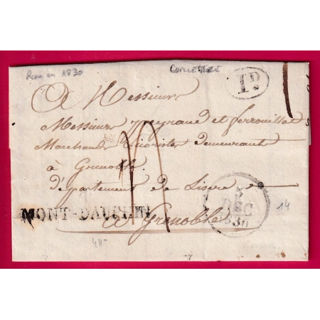 MARQUE 4 MONT DAUPHIN HAUTES ALPES 1830 DECIME RURAL DE GUILLESTRE RARE UTILISATION PRECOCE POUR GRENOBLE ISERE LETTRE