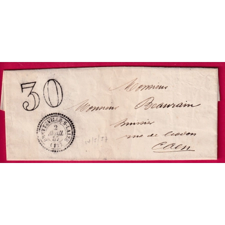 CAD TYPE 22 BRETEVILLE SUR LAIZE CALVADOS TAXE 30 TAMPON POUR CAEN 1857 LETTRE